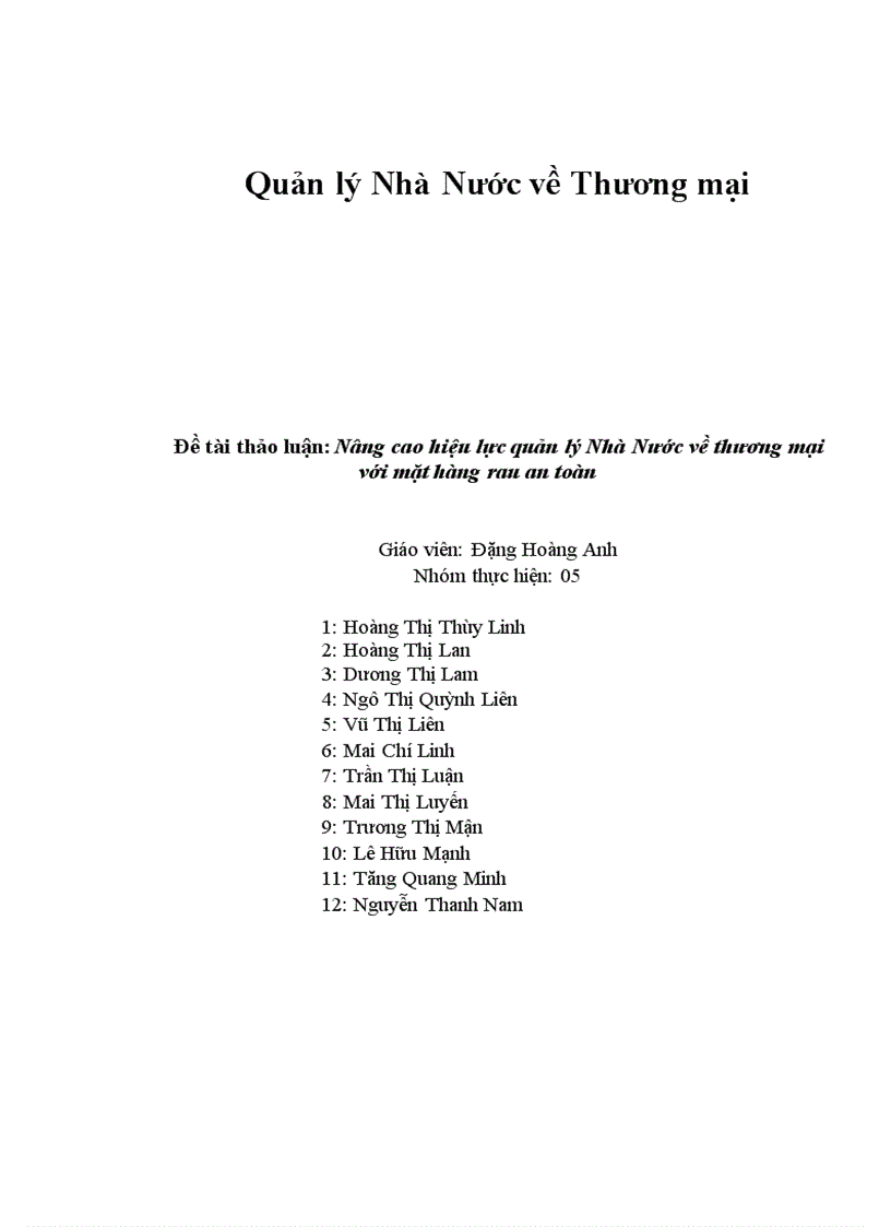 Nâng cao hiệu lực quản lý nhà nước về thương mại đối với mặt hàng rau an toàn