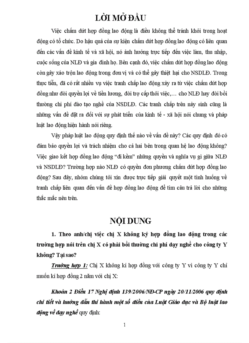 Vấn đề bồi thường chi phí học nghề và Quyền chấm dứt hợp đồng lao động