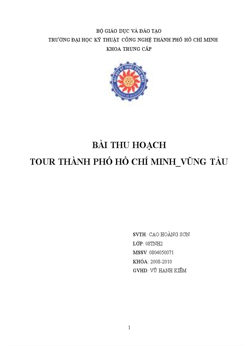 Bài thu hoạch tour thành phố hồ chí minh vũng tàu