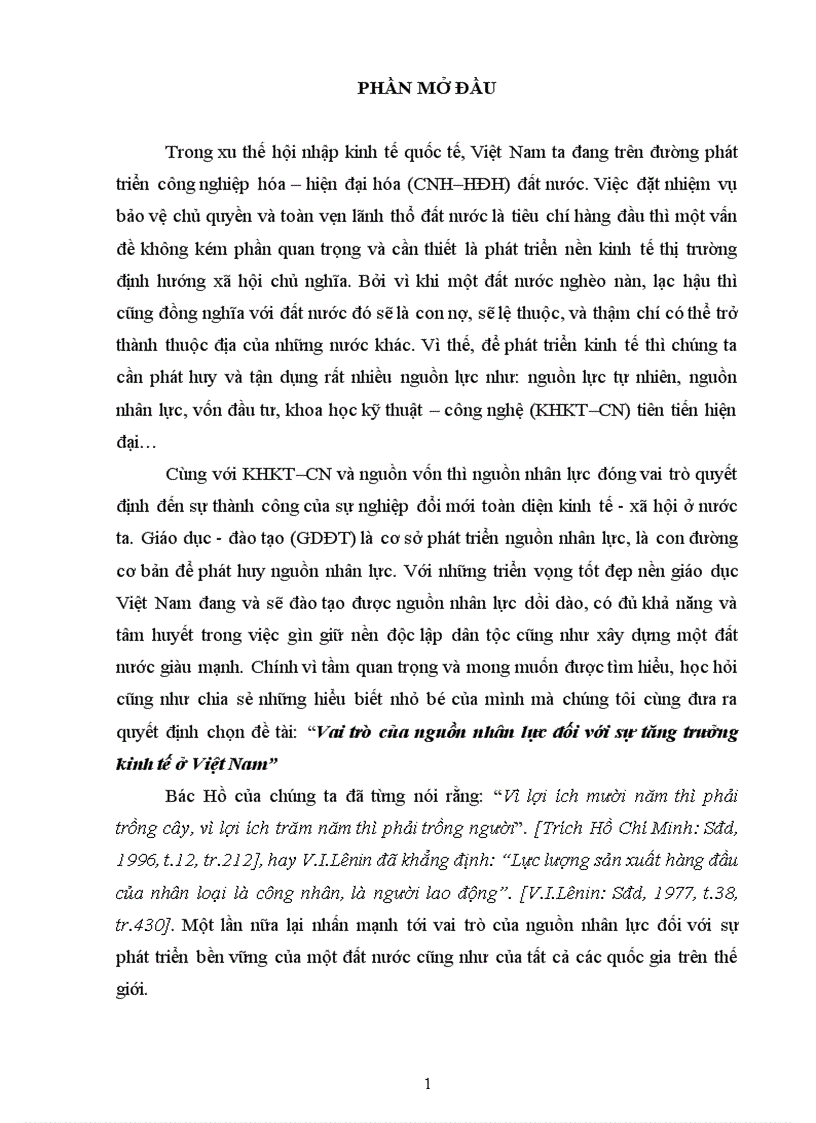 Vai trò của nguồn nhân lực đối với sự tăng trưởng kinh tế ở Việt Nam