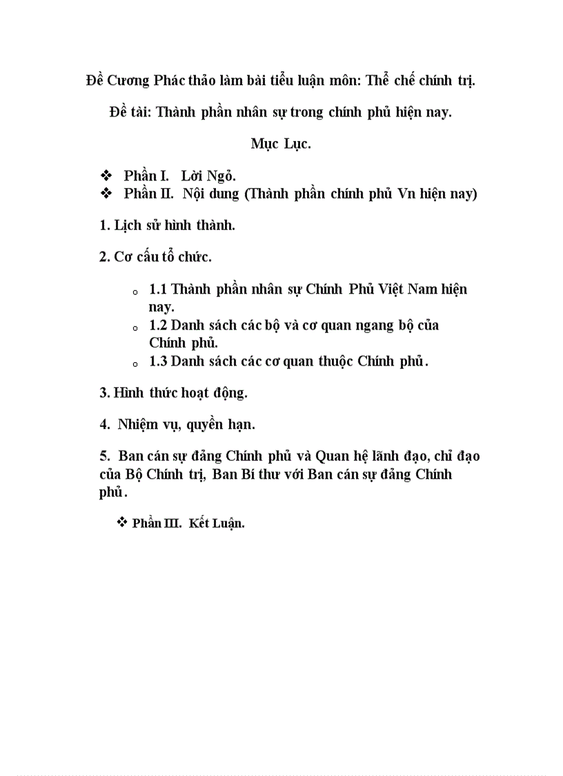 Tiểu luận thể chế chính trị bộ máy chính phủ thành phần chính phủ