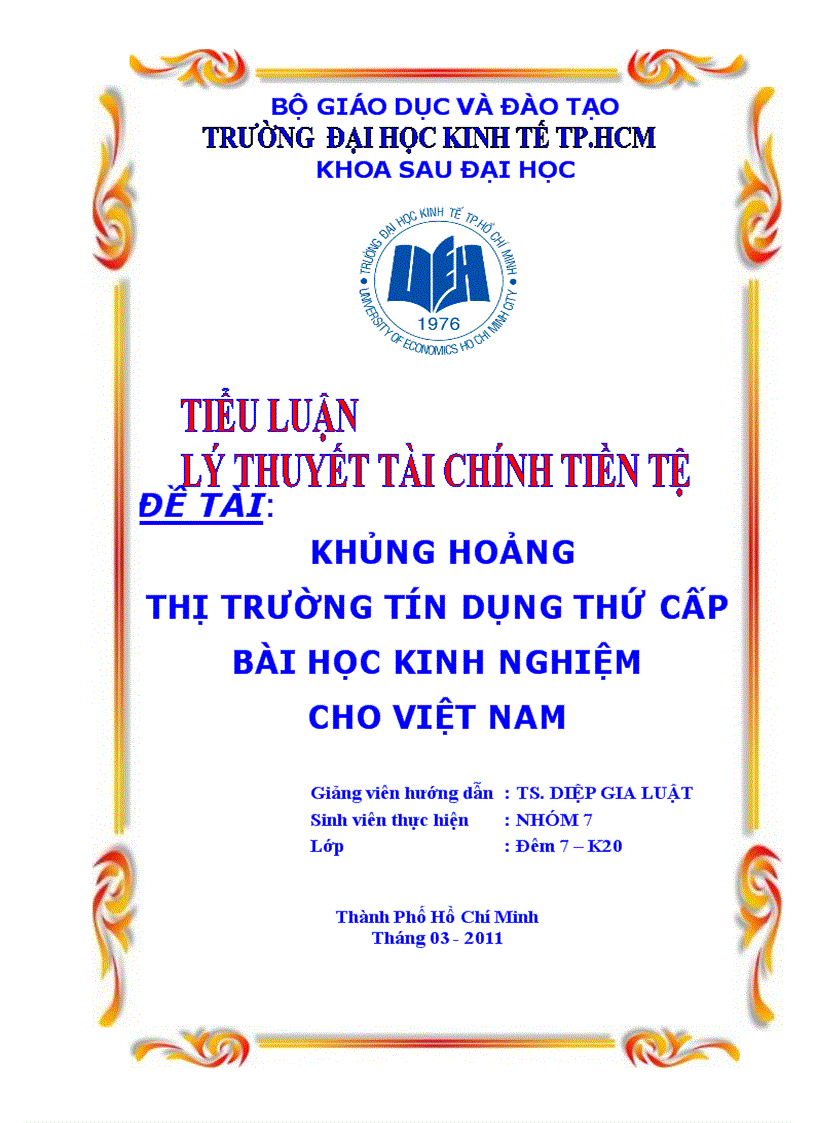 Khủng hoảng thị trường tín dụng thứ cấp bài học kinh nghiệm cho việt nam