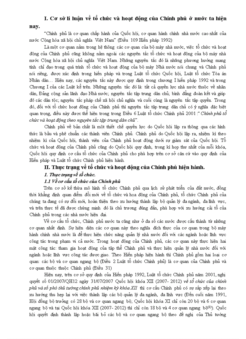 Tổ chức và hoạt động của chính phủ bt lớn hiến pháp 8đ