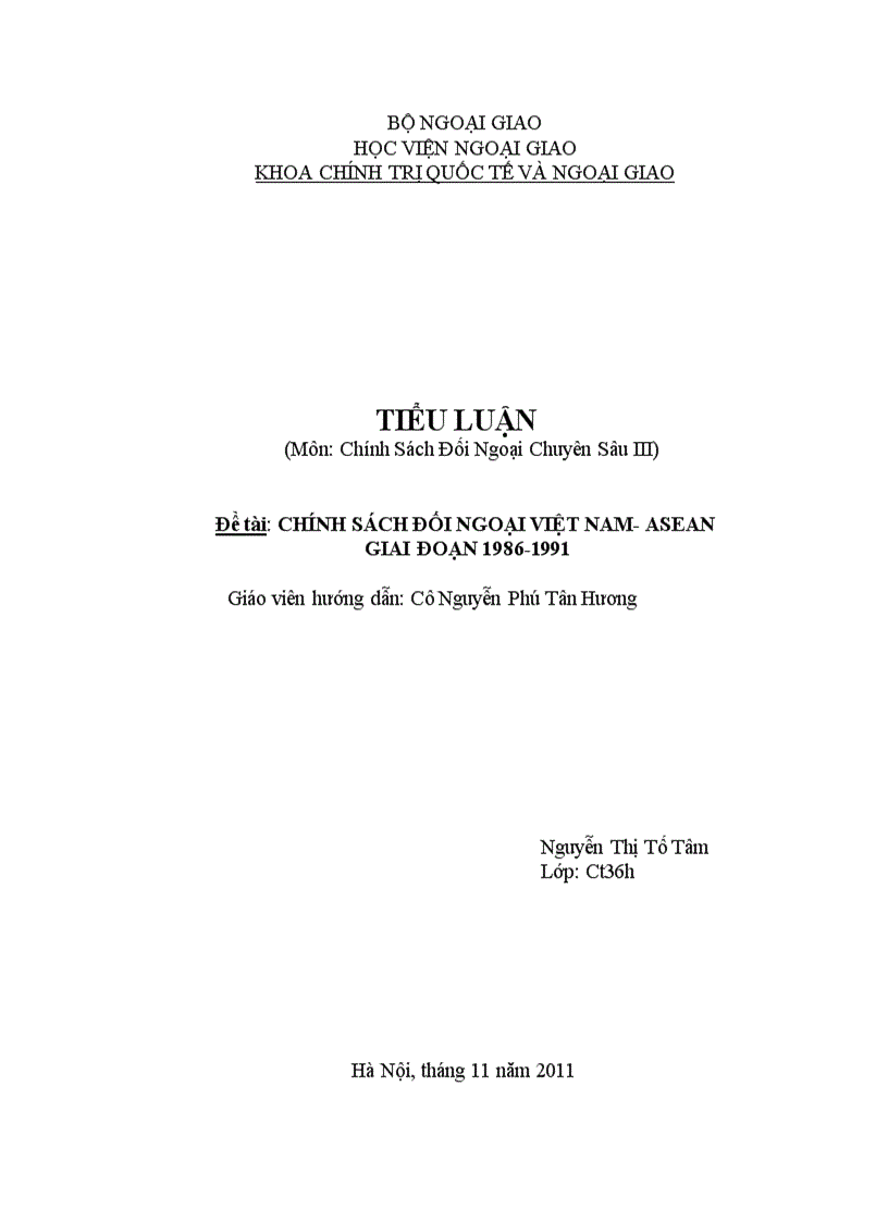 Chính sách đối ngoại việt nam asean giai đoạn 1986 199