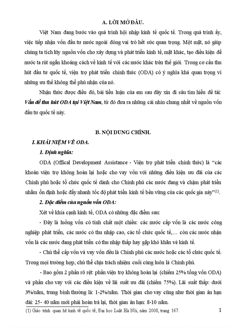 QHKTQT Vấn đề thu hút ODA tại Việt Nam hiện nay một số vấn đề cần bàn luận
