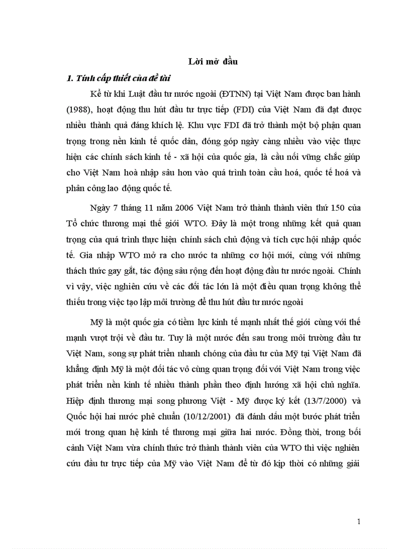 Thu hút đầu tư trực tiếp của Mỹ vào Việt Nam trước và sau khi gia nhập WTO
