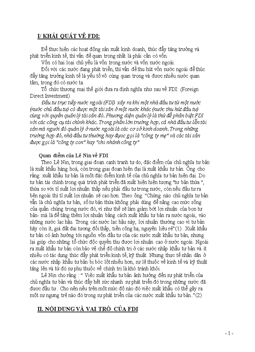 Nội dung và vai trò của fdi