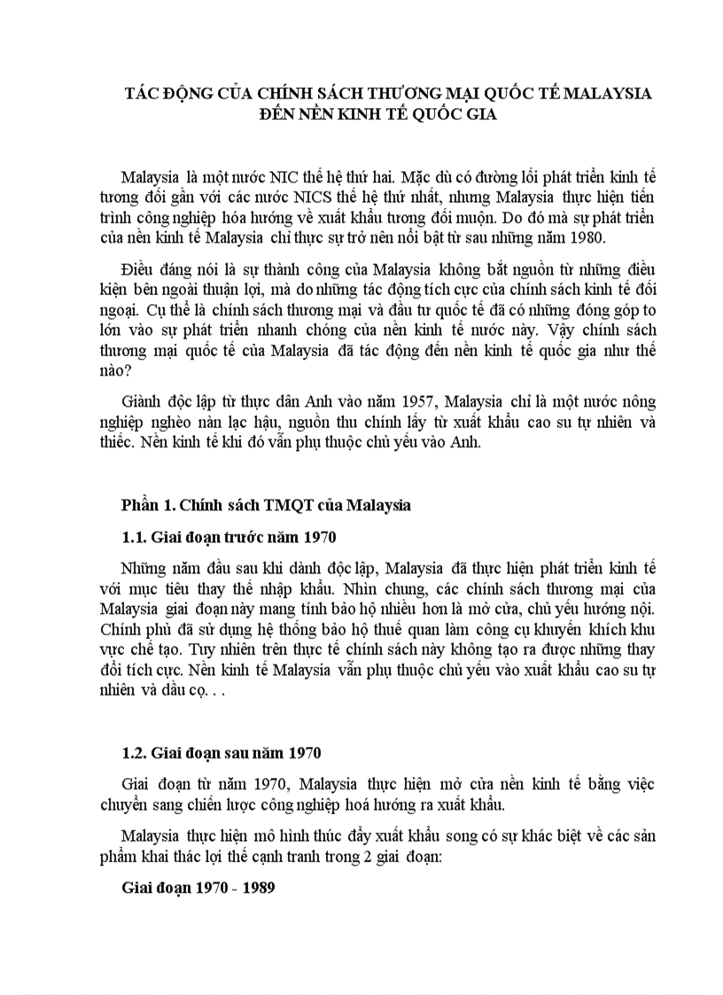 Tác động của chính sách thương mại quốc tế malaysia đến nền kinh tế quốc gia