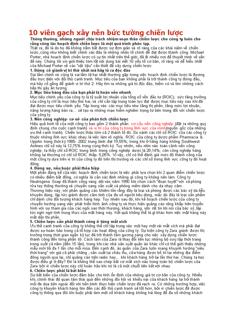 10 viên gạch xây nên bức tường chiến lược