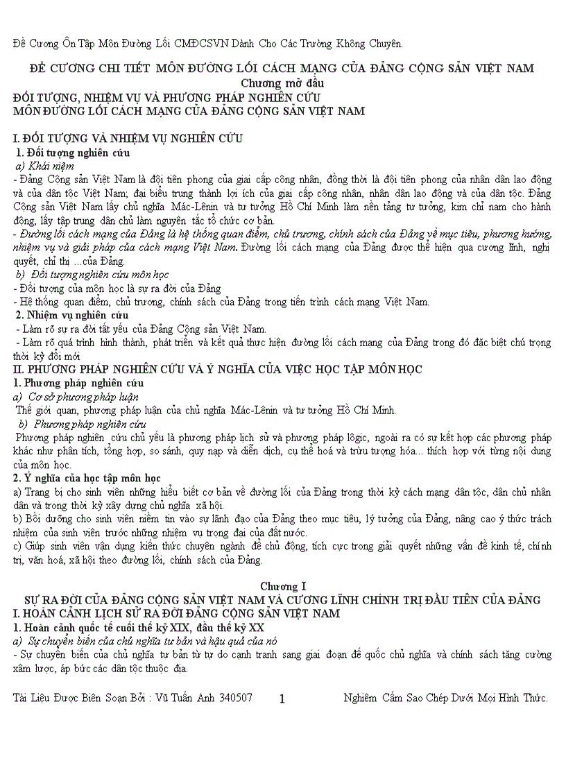 Tổng hợp các câu hỏi thi môn Đường lối đảng cộng sản Việt Nam Có đáp án Đề Cương ôn tập