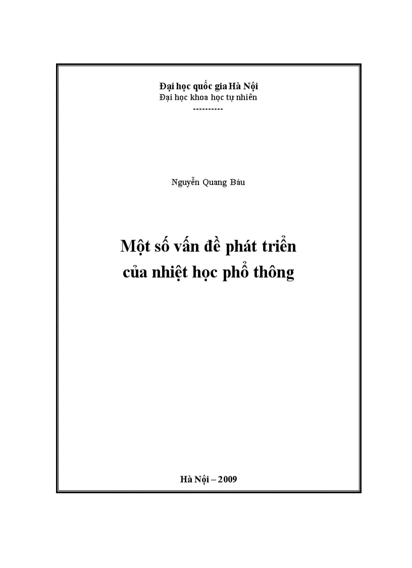 Một số vấn đề phát triển của nhiệt học phổ thông nguyễn quang báu