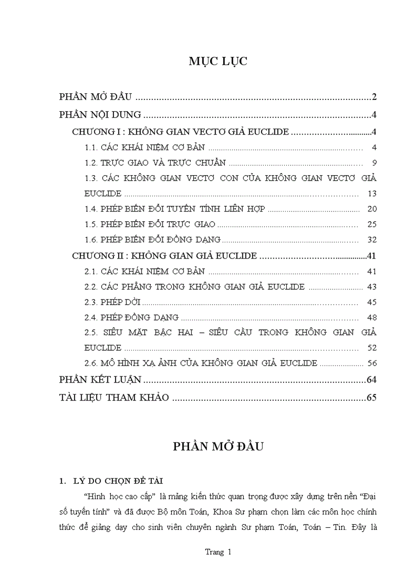 Một số vấn đề về hình học giả Euclide