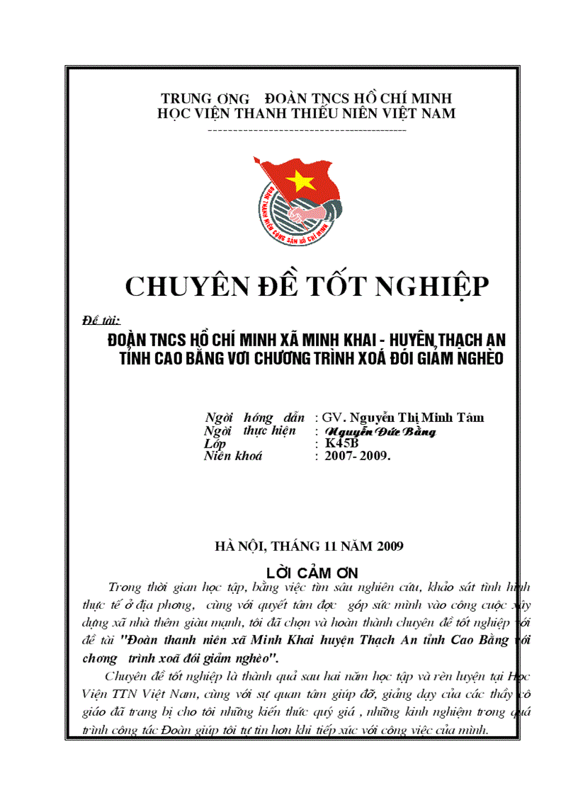 Đoàn thanh niên Xã minh Khai Huỵên Thạch An Tỉnh Cao Bằng với chương trình xoá đói giảm nghèo