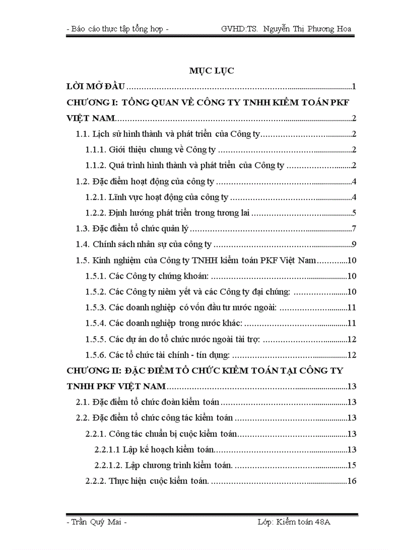 Đặc điểm tổ chức kiểm toán tại Công ty TNHH Kiểm toán PKF Việt Nam Nhận xét và kiến nghị
