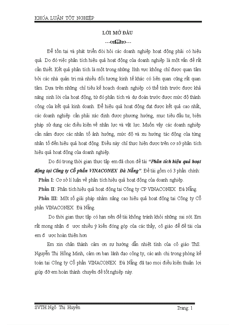 Phân tích hiệu quả hoạt động tại Công ty Cổ phần VINACONEX Đà Nẵng
