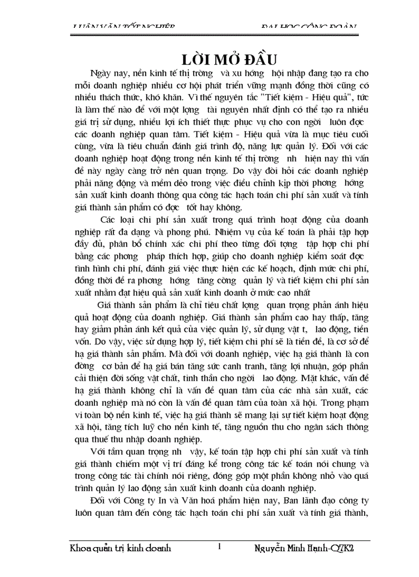 Công tác kế toán tập hợp chi phí sản xuất và tính giá thành sản phẩm tại Công ty In và Văn hoá phẩm