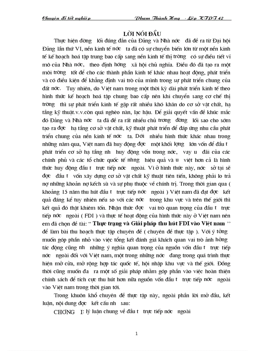Thực trạng và Giải pháp thu hút FDI vào Việt nam