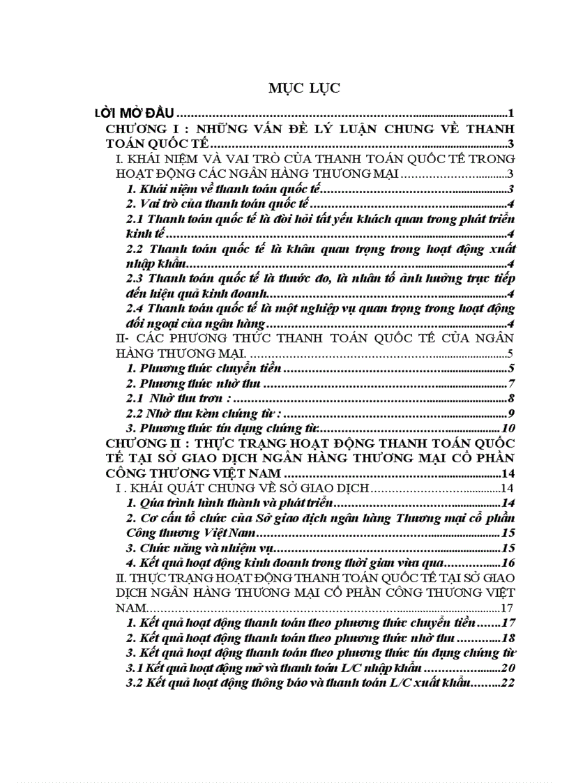 Nâng cao chất lượng hoạt động thanh toán quốc tế tại Sở giao dịch ngân hàng Thương mại Cổ phần Công thương Việt Nam