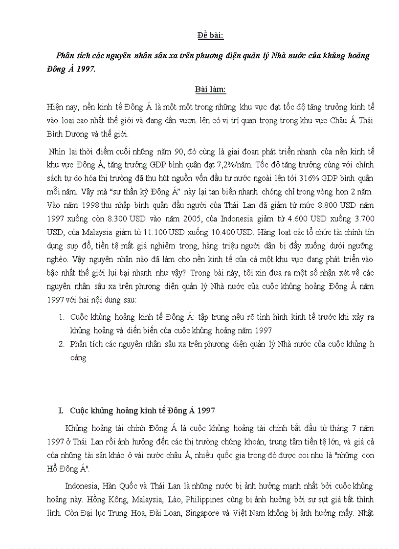 Khùng hoảng Đông Á 1997 nguyên nhân sâu xa từ phía quản lý Nhà nước