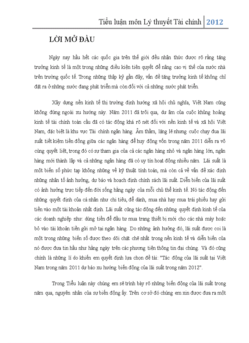 Phân tích tác động của lãi suất tại Việt Nam năm 2011 và dự báo biến động của lãi suất trong năm 2012