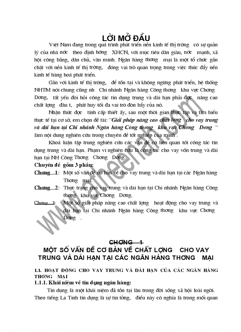 Giải pháp nâng cao hoạt động tín dụng trung và dài hạn tại chi nhánh NH công thương Chương Dương