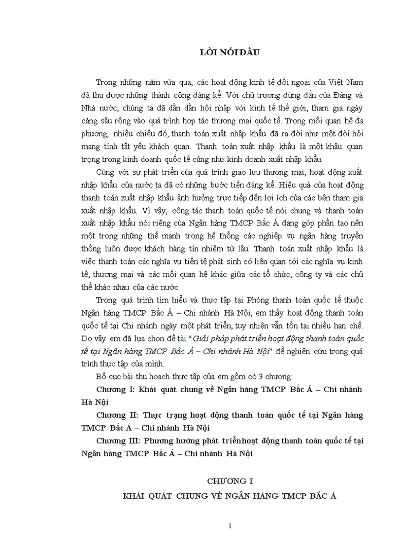 Giải pháp phát triển hoạt động thanh toán quốc tế tại Ngân hàng thương mại cổ phần Bắc Á Chi nhánh Hà Nội