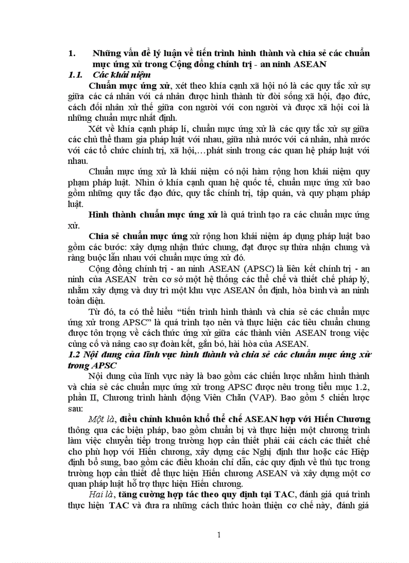 Những vấn đề lý luận về tiến trình hình thành và chia sẻ các chuẩn mực ứng xử trong Cộng đồng chính trị an ninh ASEAN