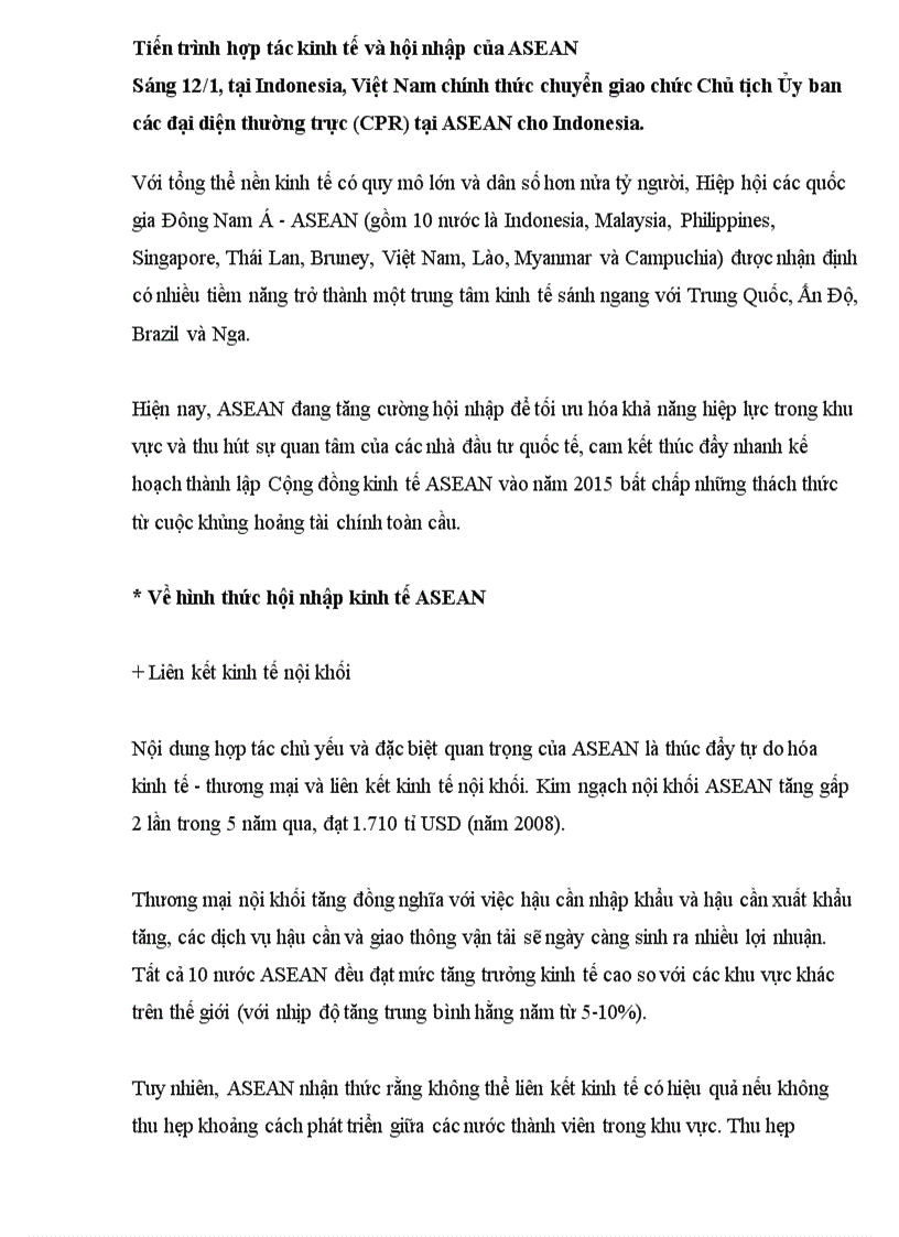 Tiến trình hợp tác kinh tế và hội nhập của ASEAN tự do hóa thương mại dịch vụ đầu tư