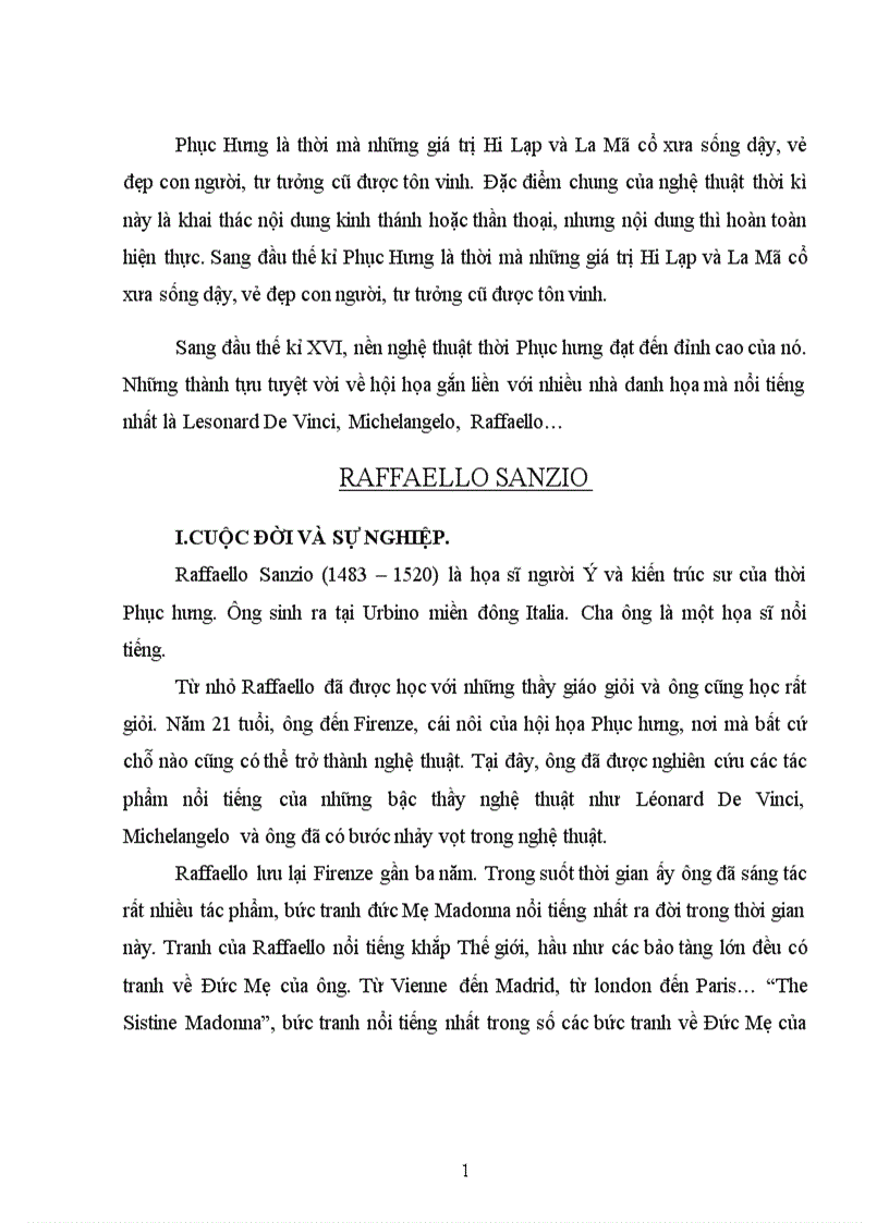 Bài tập lớn môn lịch sử văn minh thế giới danh họa Raffaello