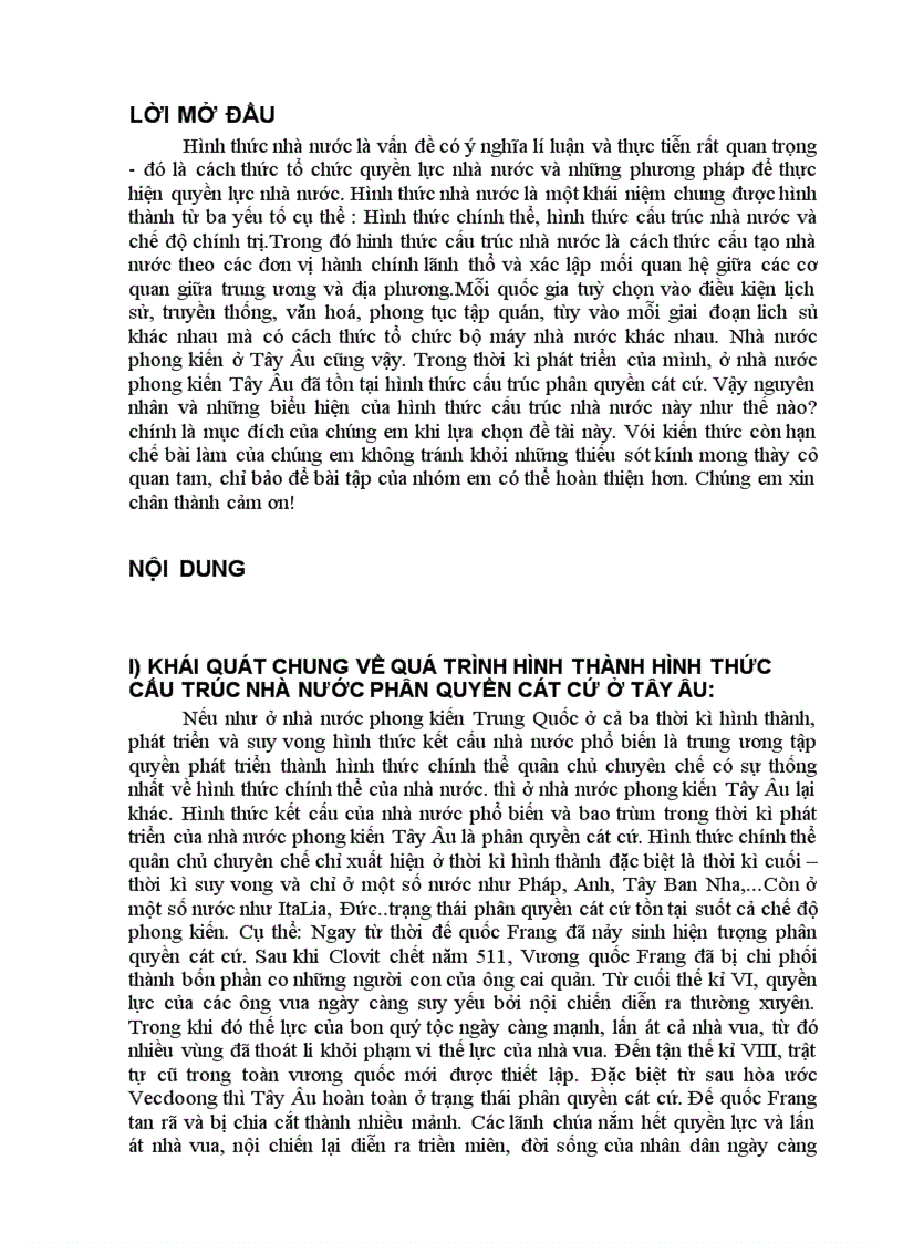 Hình thức cấu trúc nhà nước phân quyền cát cứ ở tâu âu