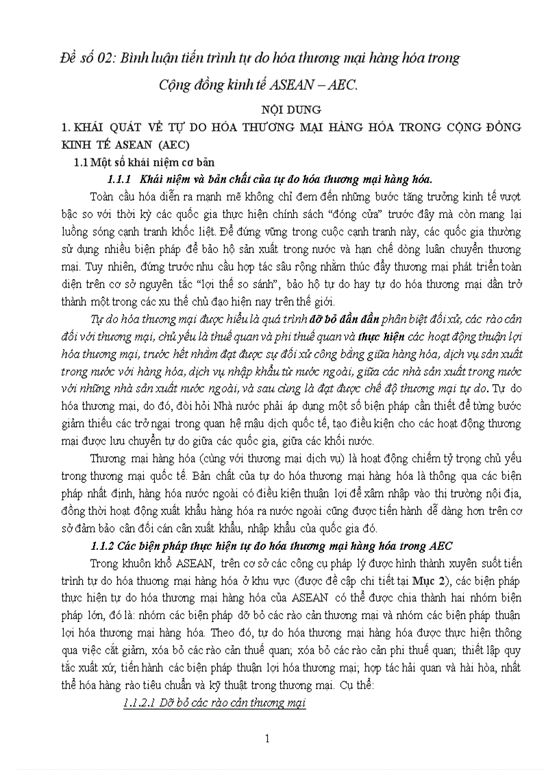Bài tập asean Bình luận tiến trình tự do hóa thương mại hàng hóa trong Cộng đồng kinh tế ASEAN AEC