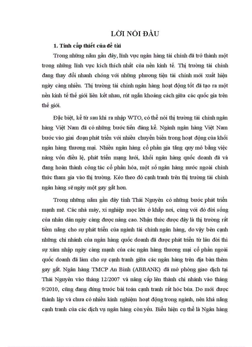 Thực trạng và giải pháp nhằm nâng cao năng lực cạnh tranh của ngân hàng thương mại cổ phần an bình abbank chi nhánh thái nguyên ĐH kinh tế và QTKD Khoa Quản trị kinh doanh