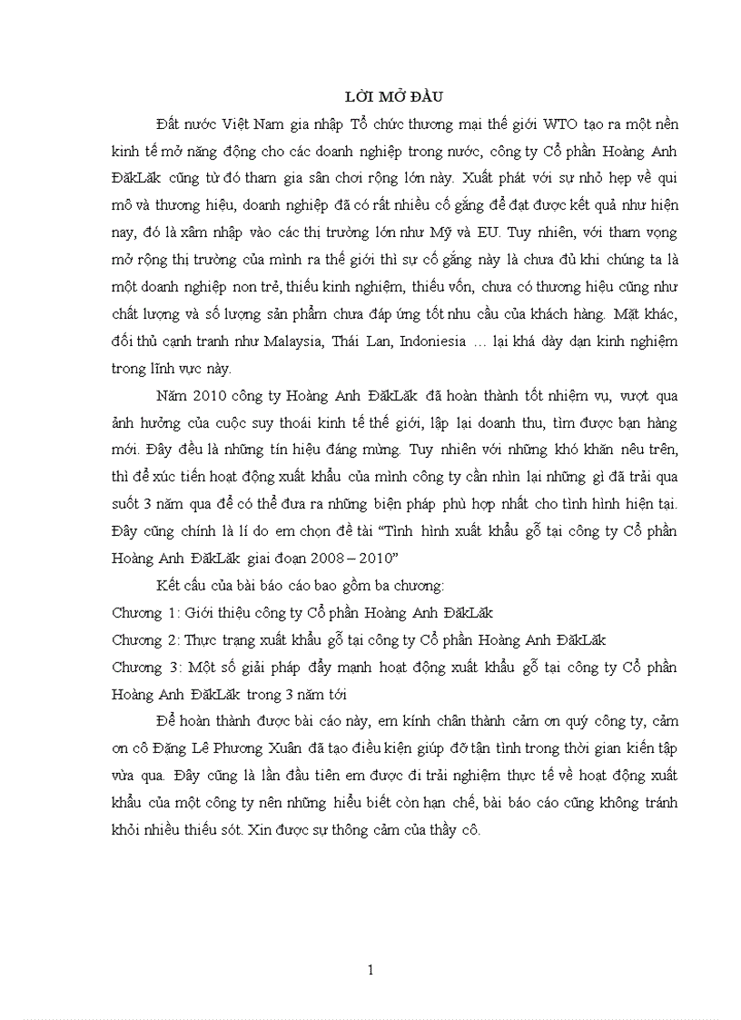 Tình hình xuất khẩu gỗ tại công ty Cổ phần Hoàng Anh ĐăkLăk giai đoạn 2008 2010