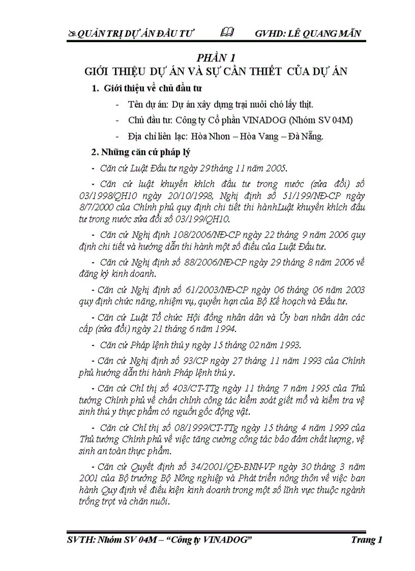 Quản trị dự án đầu tư