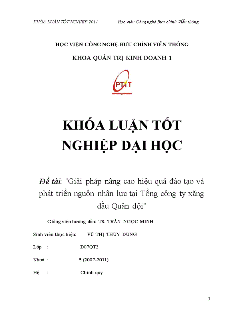 Giải pháp nâng cao hiệu quả đào tạo và phát triển nguồn nhân lực tại Tổng công ty xăng dầu Quân đội