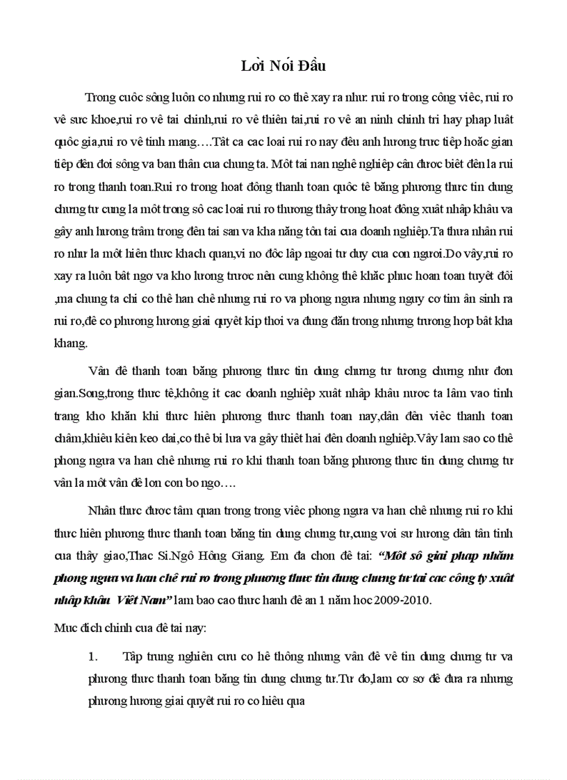Mô t sô gia i pha p nhă m pho ng ngư a va ha n chê ru i ro trong phương thư c ti n du ng chư ng tư ta i ca c công ty xuâ t nhâ p khâ u Viê t Nam