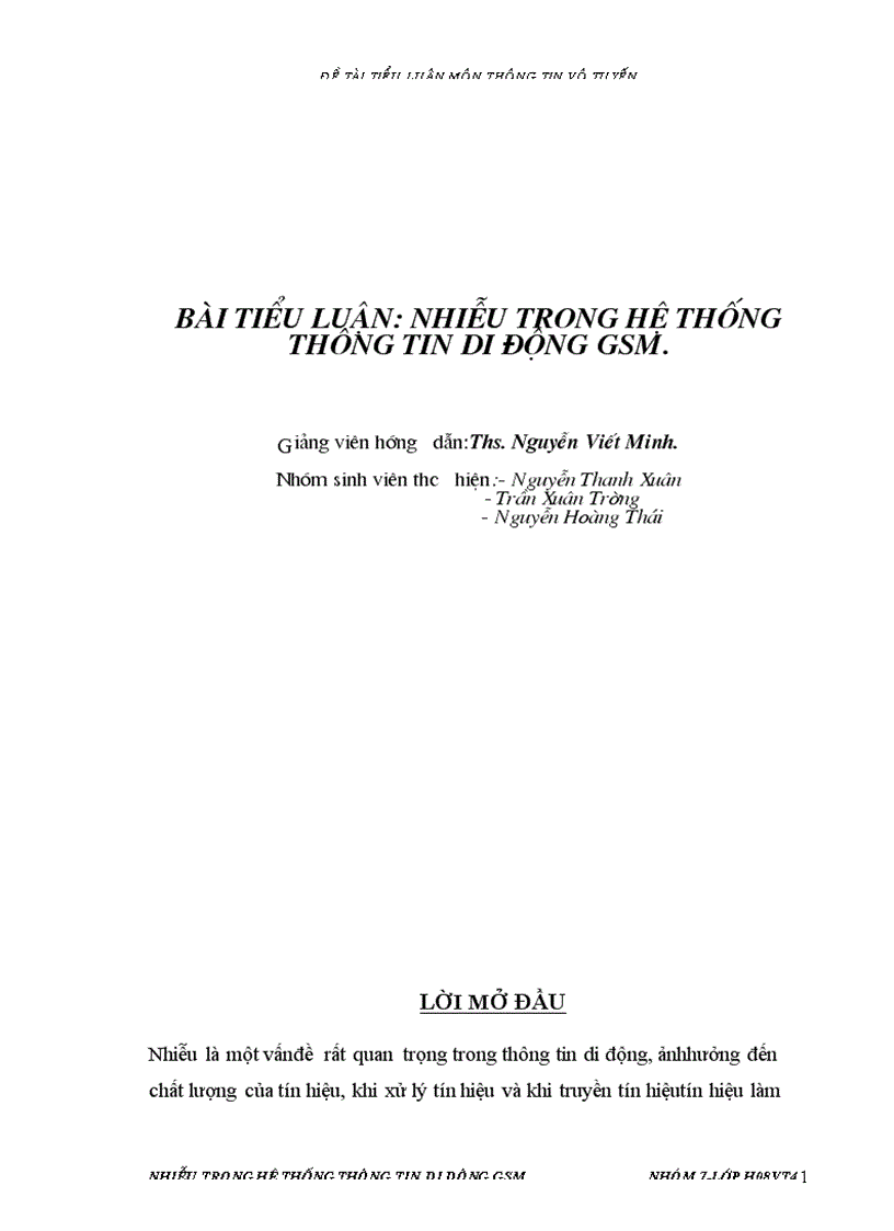 Nhiễu trong hệ thống thông tin di động GSM