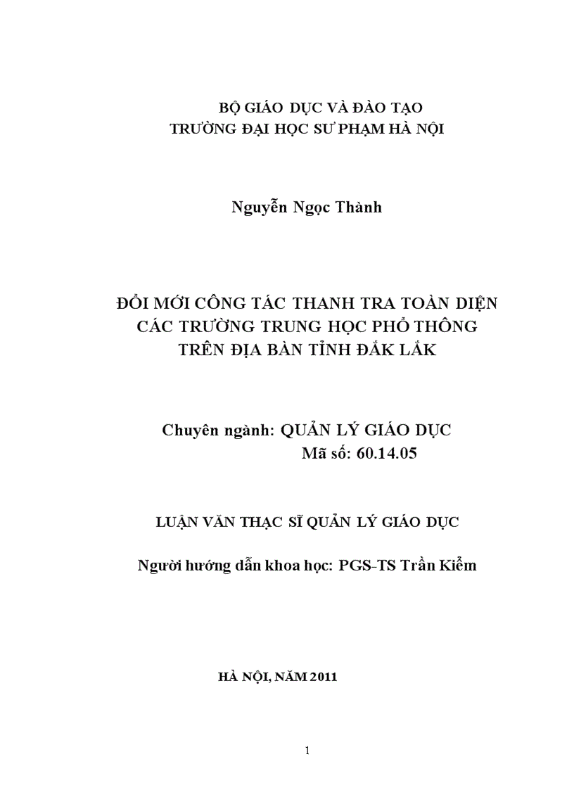 Đổi mới công tác thanh tra tòan diện các trường trung học phổ thông trên địa bàn tỉnh Đắk Lắk