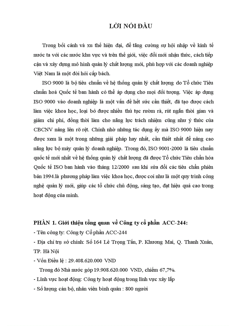 Thực trạng áp dụng nguyên hệ thống quản lý chất lượng ISO 9001 2000 của Công ty cổ phần ACC 244
