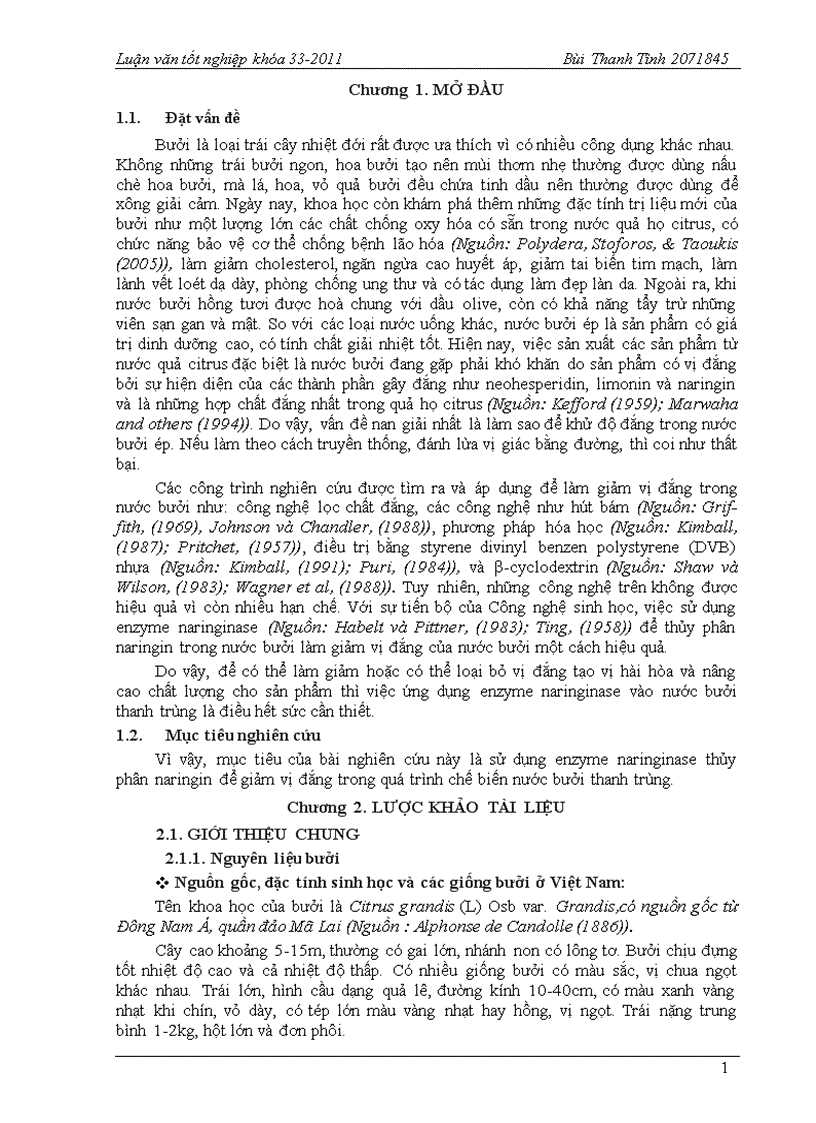 Ứng dụng enzyme naringinase thủy phân naringin để giảm vị đắng trong quá trình chế biến nước bưởi thanh trùng
