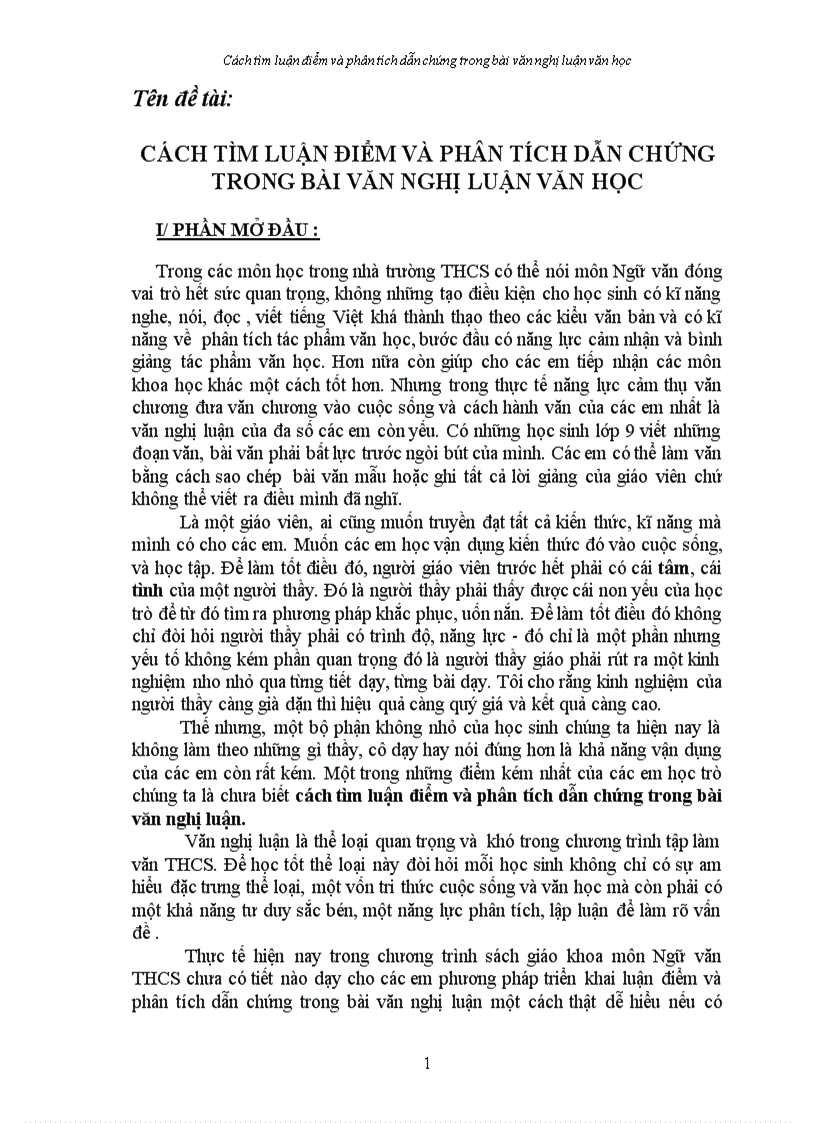 Cách tìm luận điểm và phân tích dẫn chứng trong bài văn nghị luận văn học