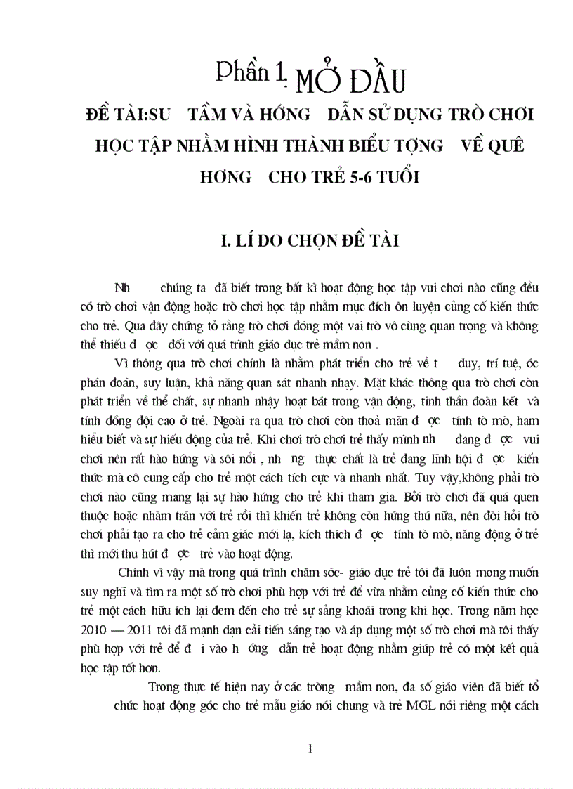 Sưu tầm và hướng dẫn sử dụng trò chơi học tập nhằm hình thành biểu tượng về quê hương cho trẻ 5 6 tuổi