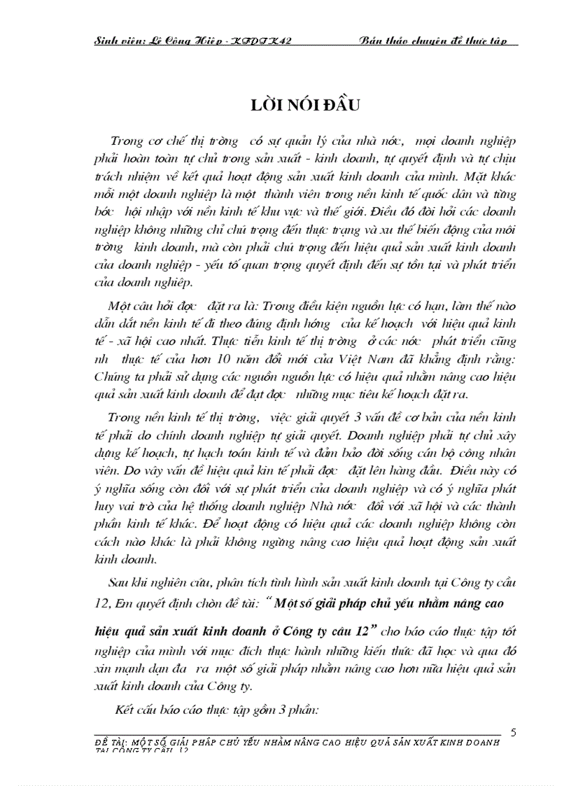Một số giải pháp chủ yếu nhằm nâng cao hiệu quả sản xuất kinh doanh ở Công ty cầu 12