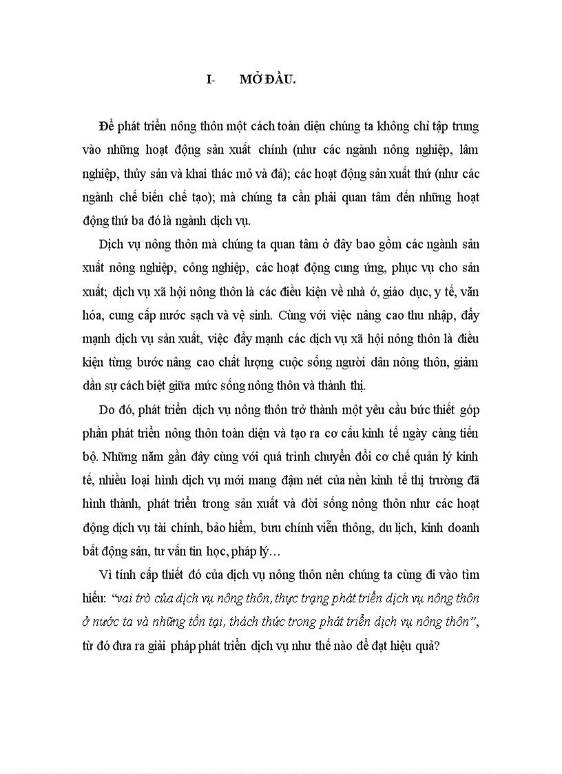 Vai trò của dịch vụ nông thôn thực trạng phát triển dịch vụ nông thôn ở nước ta và những tồn tại thách thức trong phát triển dịch vụ nông thôn