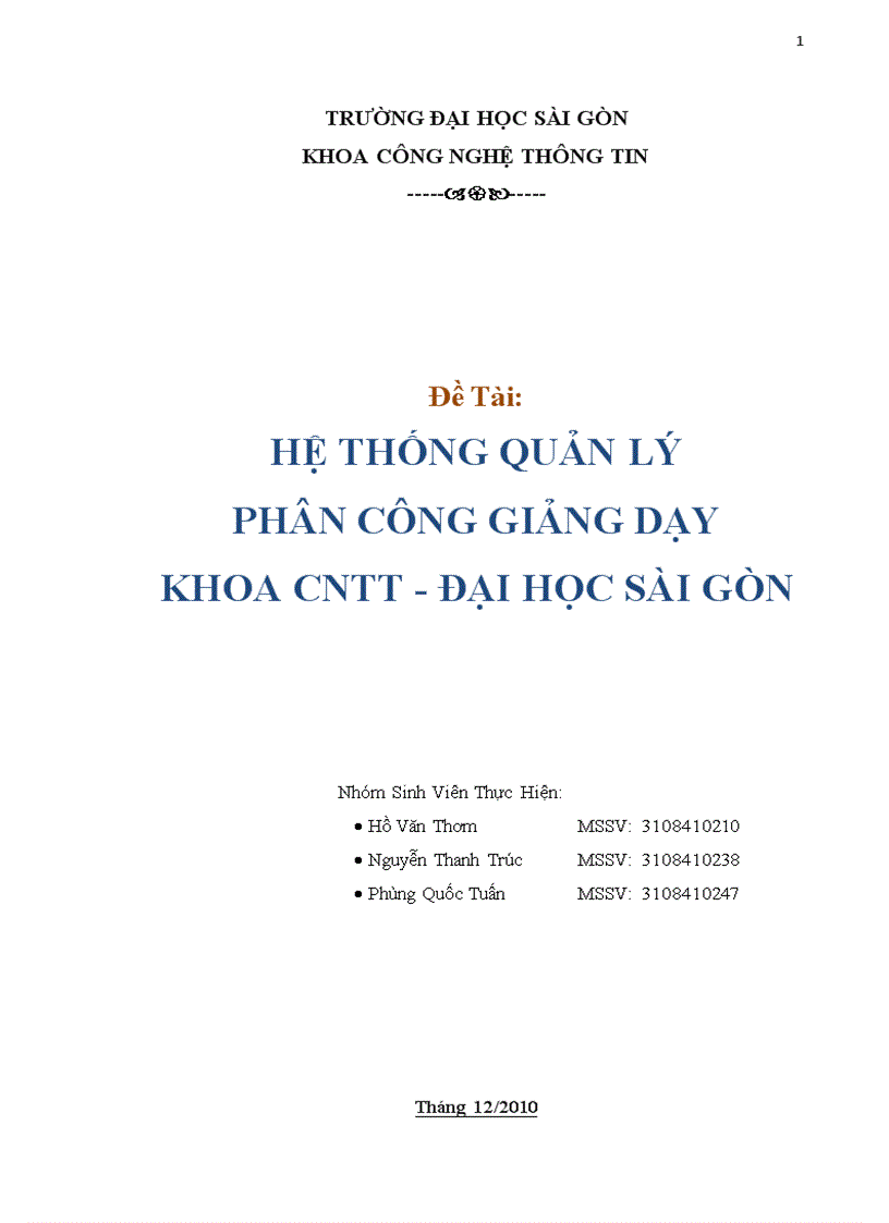 Đồ án Xây dựng Hệ thống quản lý phân công giảng dạy Khoa cntt Đại học Sài gòn