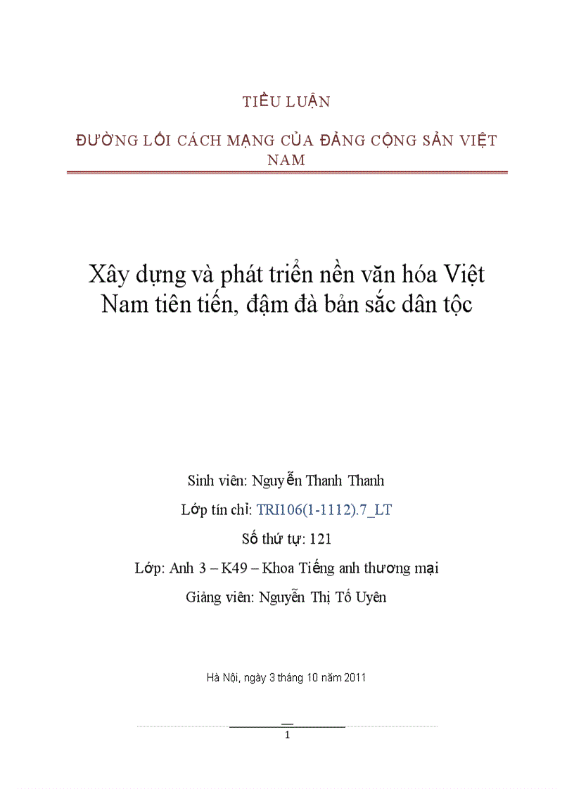 Xây dựng và phát triển nền văn hóa Việt Nam tiên tiến đậm đà bản sắc dân tộc