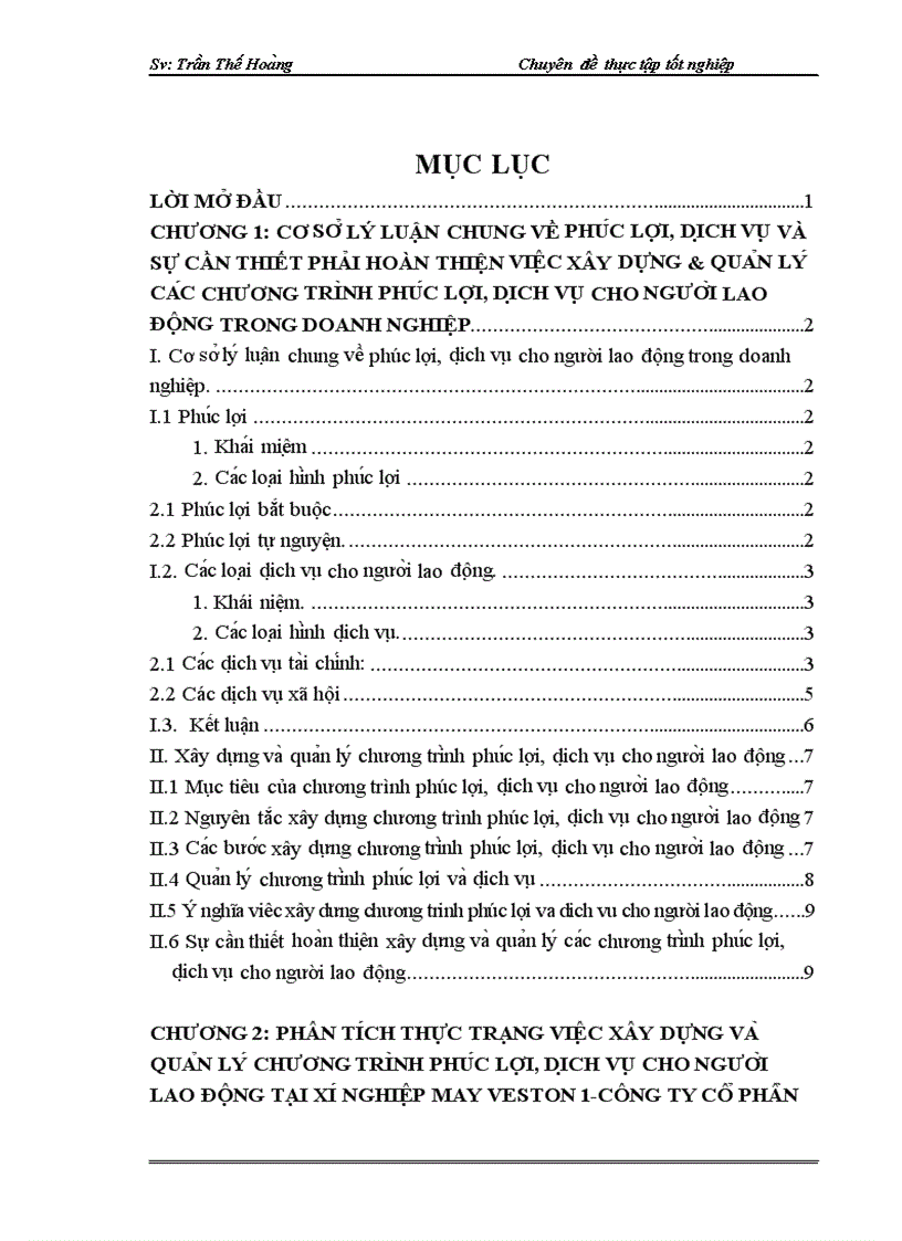 Hoa n thiê n viê c xây dựng và quản lý chương trình phu c lơ i di ch vu cho ngươ i lao đô ng ta i Xi nghiê p may veston 1 thuộc Công ty cô phâ n may 10