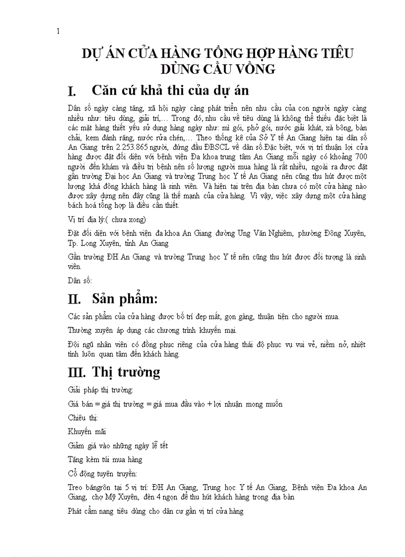 Dự án cửa hàng tổng hợp hàng tiêu dùng