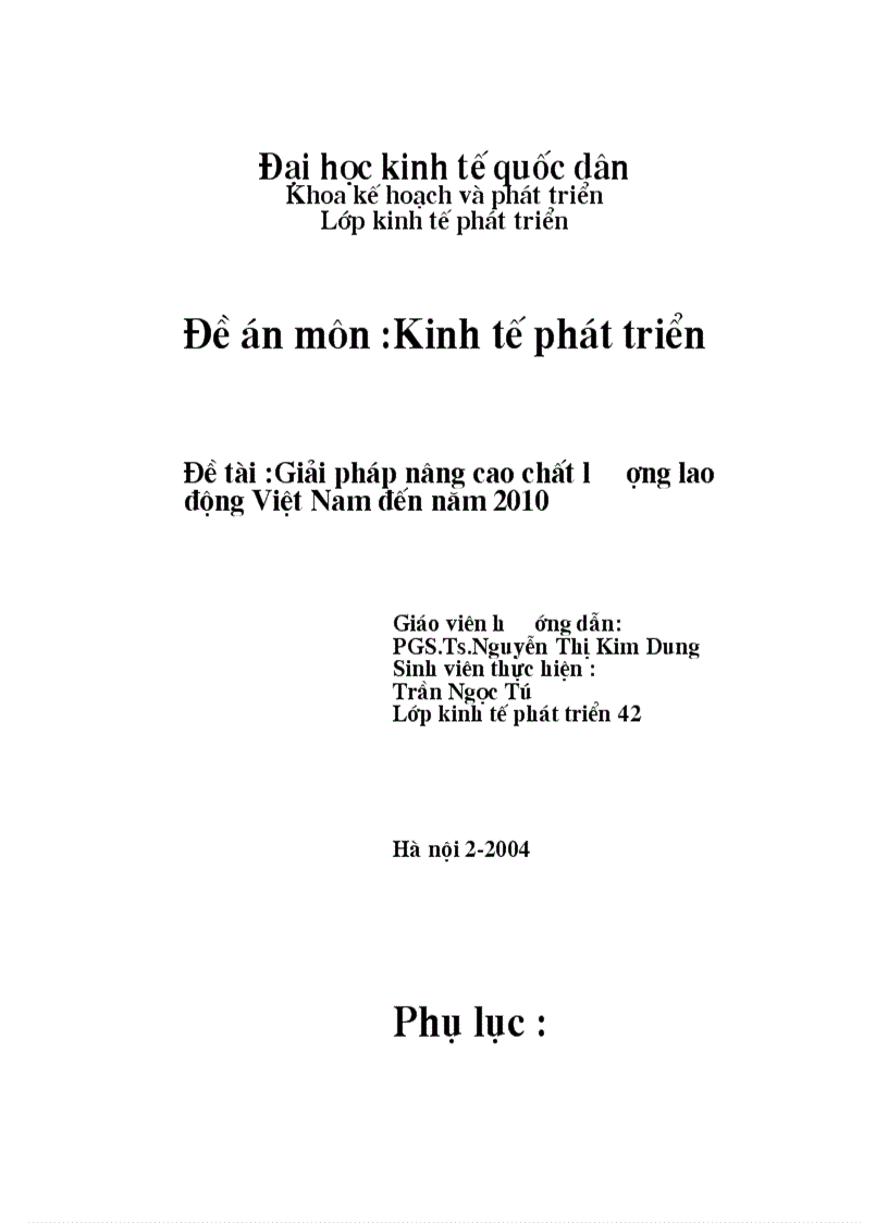 Giải pháp nâng cao chất lươợng lao động Việt Nam đến năm 2010