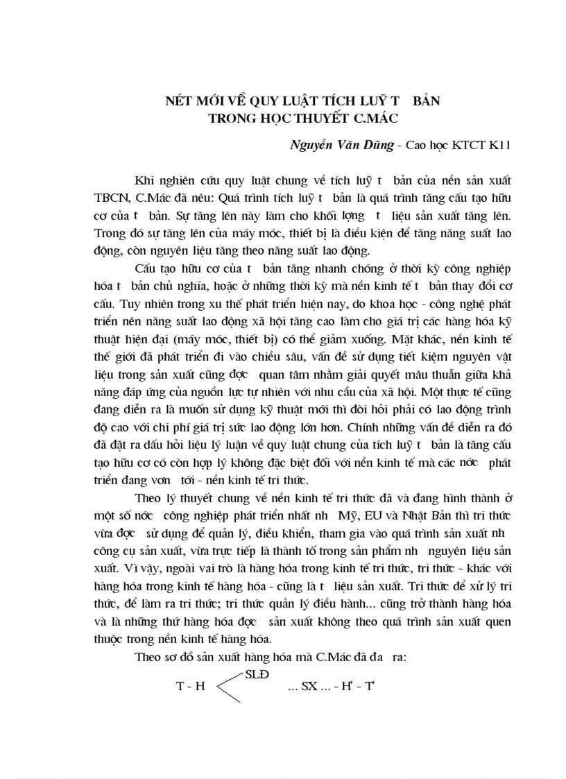 Nét mới về quy luật tích luỹ tư bản trong học thuyết C Mác